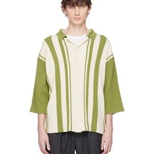DOCUMENT
Green & Off-White Intarsia Knitting Stripe Shirt